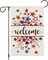 Welcome 4th of July Patriotic Garden Flag 12x18 Double Sided Burlap, Memorial Day Star Heart Pattern Yard Flags for Rustic Independence Day Outdoor Decor (ONLY FLAG)